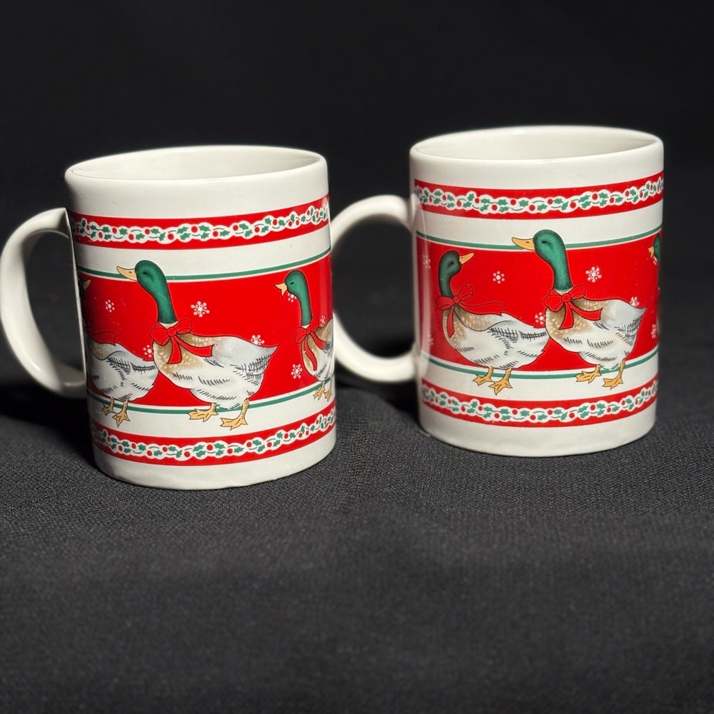 Vintage Christmas Duck Ceramic Mugs